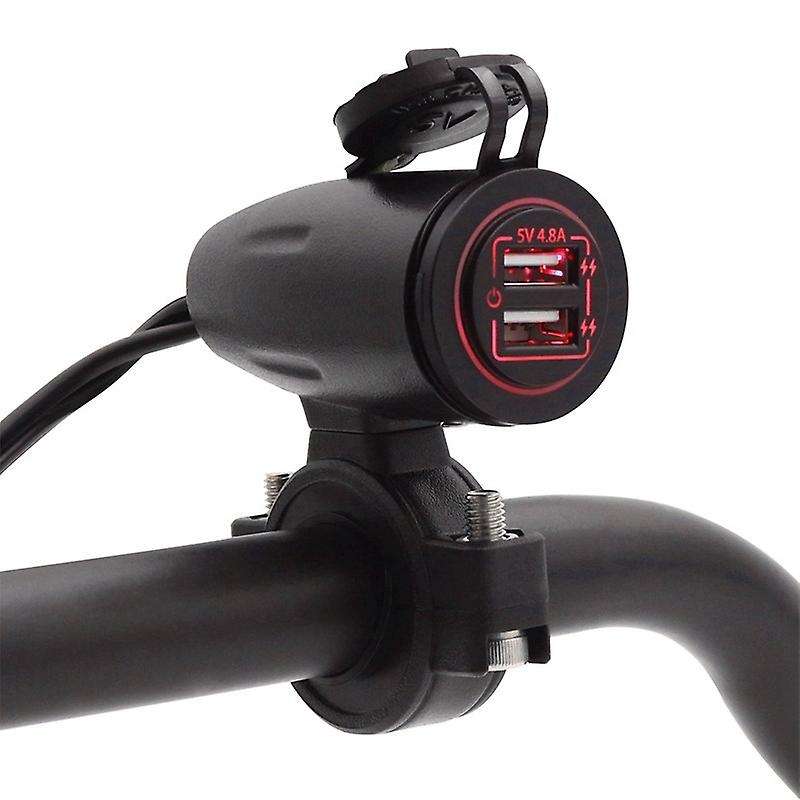 Universal Motorcycle Dual 4.8A USB Charger Socket Press Switch Waterproof 12-24V for Handlebars Moun