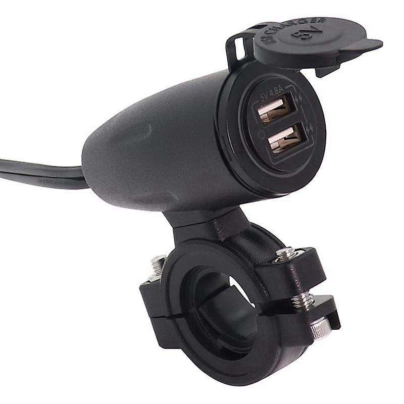 Universal Motorcycle Dual 4.8A USB Charger Socket Press Switch Waterproof 12-24V for Handlebars Moun