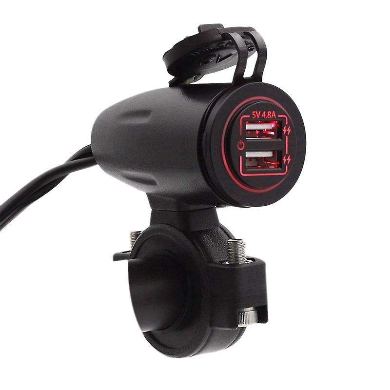 Universal Motorcycle Dual 4.8A USB Charger Socket Press Switch Waterproof 12-24V for Handlebars Moun