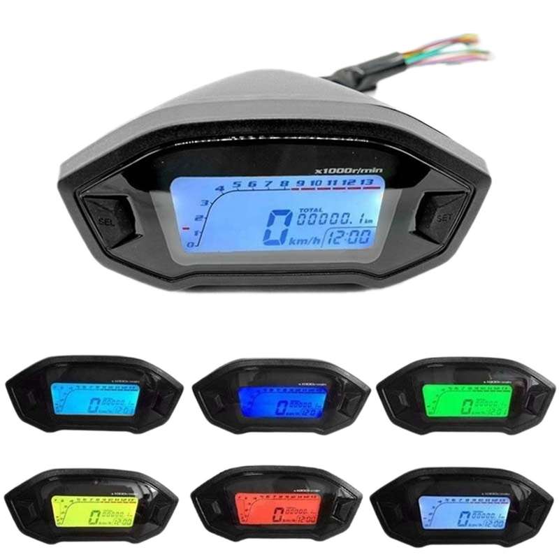 Universal Motorcycle LCD Digital Speedometer 13000 RPM Backlight Tachometer for 2-4 Cylinders Meter