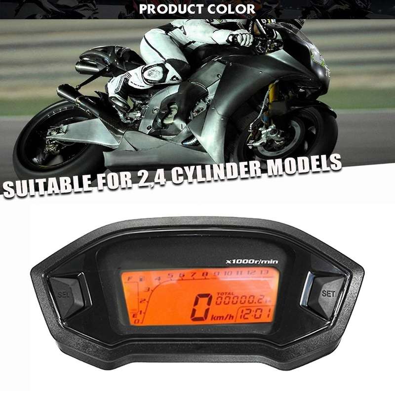 Universal Motorcycle LCD Digital Speedometer 13000 RPM Backlight Tachometer for 2-4 Cylinders Meter
