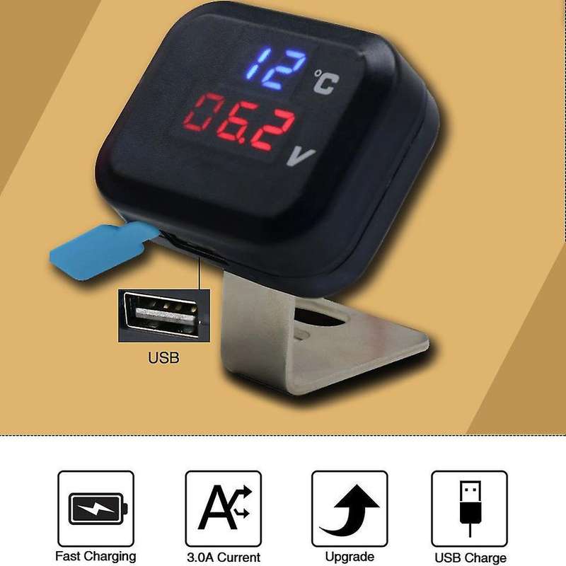 Universal Motorcycle Voltmeter Temperature Voltage Display Gear Indicator with USB Charge Display Ge
