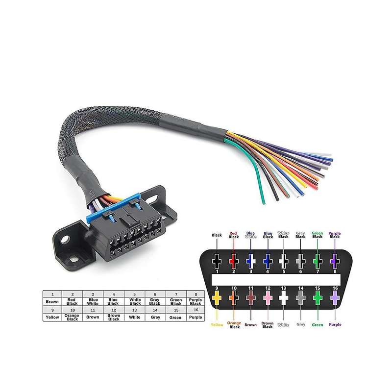 Universal Obd2 16pin Female Connector to Open Obd Cable Female Extension Connector Ribbon Interface