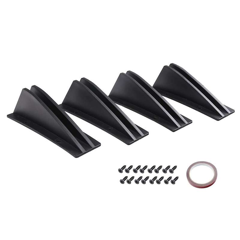 Universal Rear Bumper Lip Diffuser Fins, Chin Bumper Protector, Fins Cover Trim Spoiler - Black 4pc