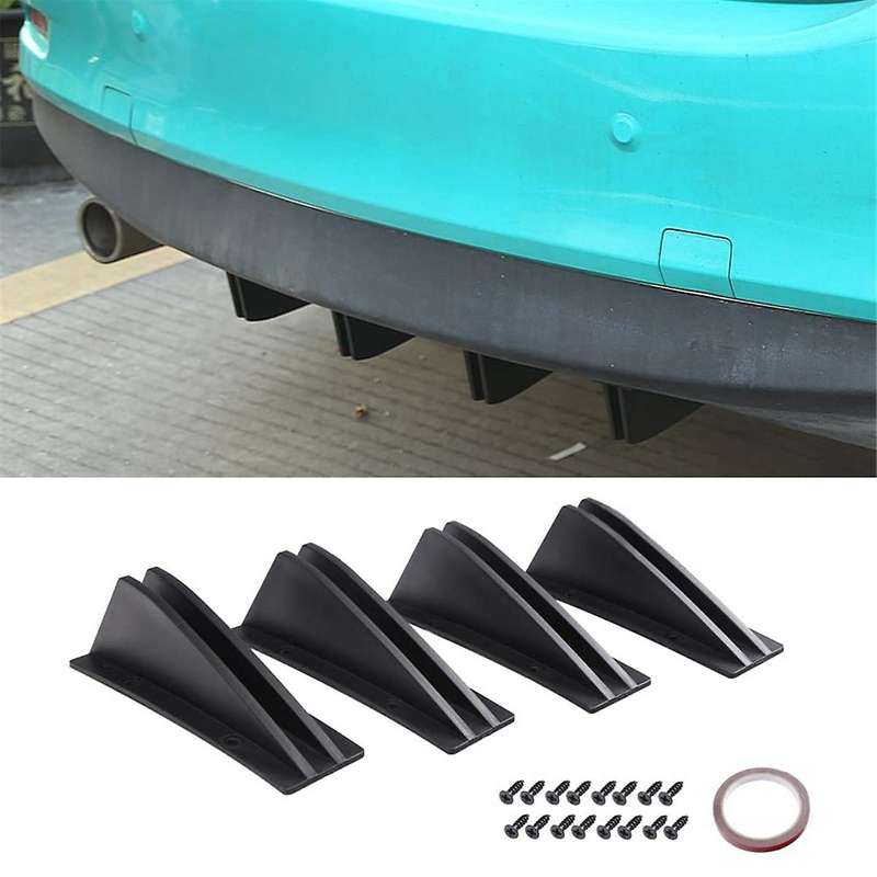 Universal Rear Bumper Lip Diffuser Fins, Chin Bumper Protector, Fins Cover Trim Spoiler - Black 4pc