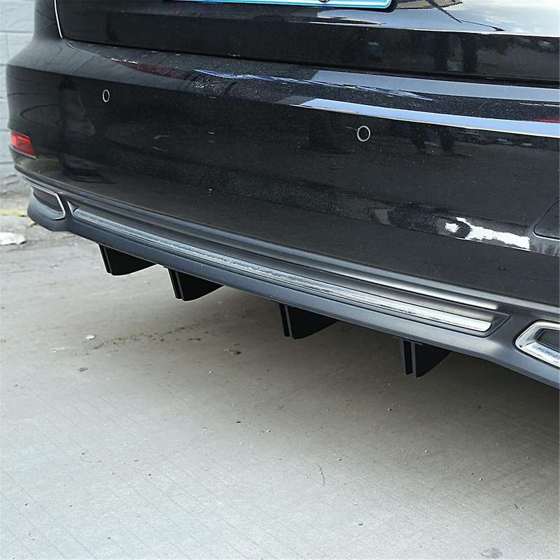 Universal Rear Bumper Lip Diffuser Fins, Chin Bumper Protector, Fins Cover Trim Spoiler - Black 4pc