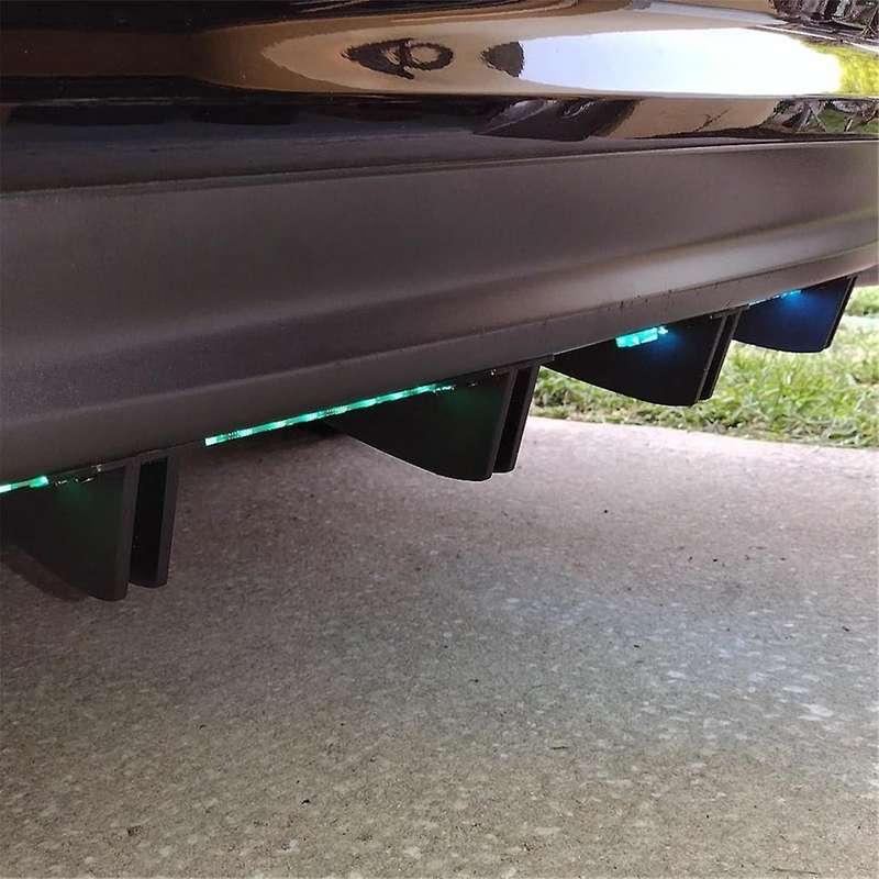 Universal Rear Bumper Lip Diffuser Fins, Chin Bumper Protector, Fins Cover Trim Spoiler - Black 4pc
