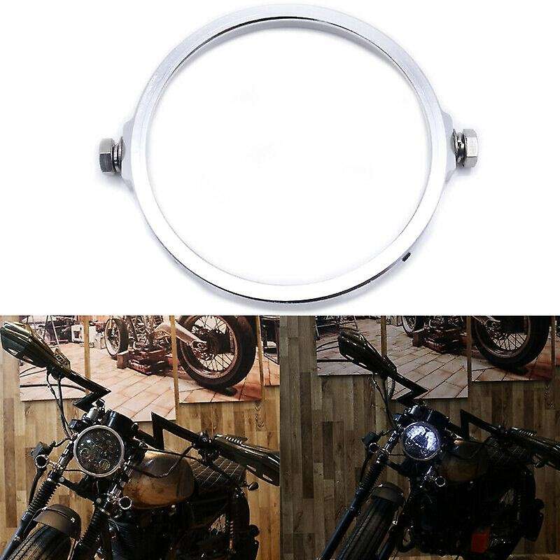 Universal Silver 5.75 Inch Aluminum Round Headlight Housing Headlamp Trim Ring Mount Bracket Motorcy