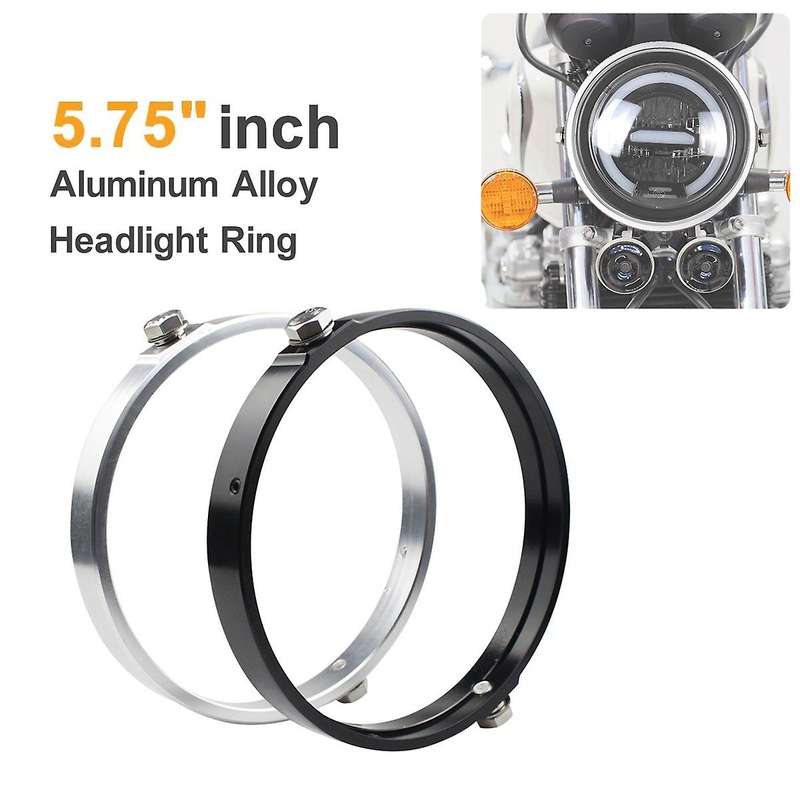 Universal Silver 5.75 Inch Aluminum Round Headlight Housing Headlamp Trim Ring Mount Bracket Motorcy