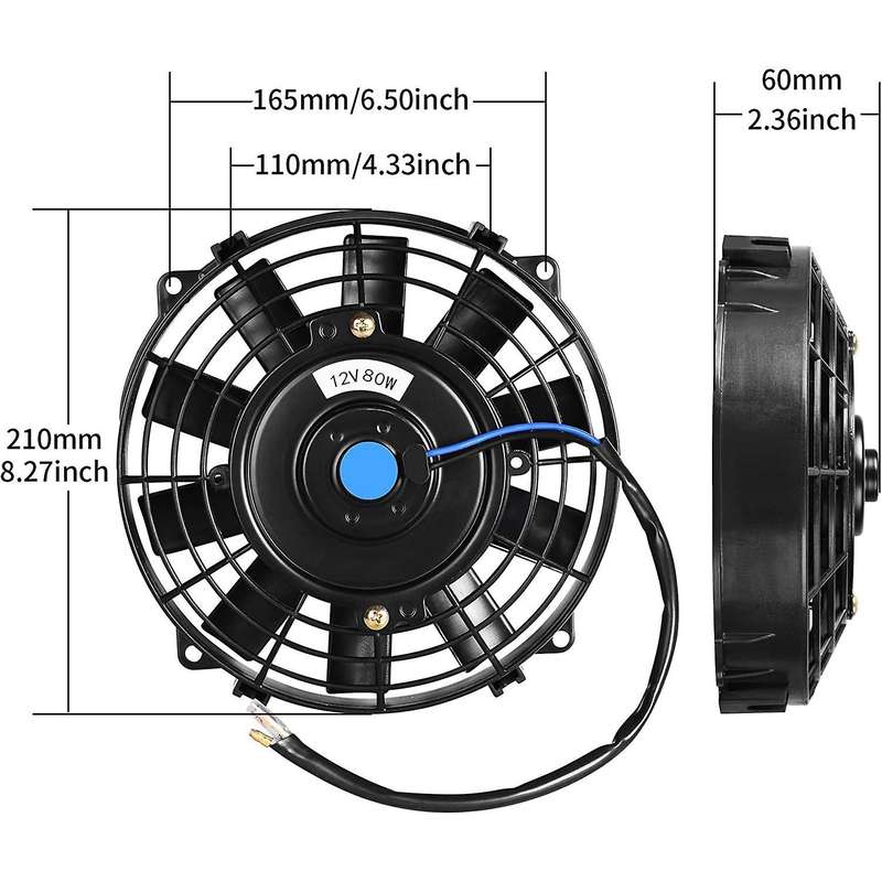 Universal Slim Fan Push Pull Electric Radiator Cooling Fans 12V 80W Engine Fan with Mount Kit(Diamet