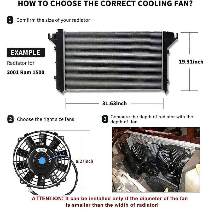 Universal Slim Fan Push Pull Electric Radiator Cooling Fans 12V 80W Engine Fan with Mount Kit(Diamet
