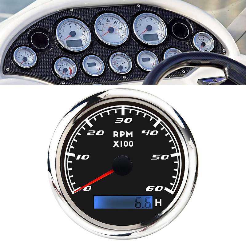 Universal Speedometer 12V/24V Odometer 85mm 0-4000RPM LCD Hourmeter Tachometer Backlight for Marine