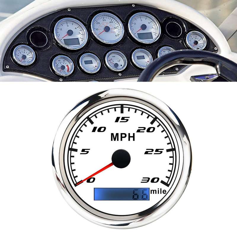 Universal Speedometer 12V/24V Odometer 85mm 30MPH LCD Hourmeter Tachometer Backlight for Marine Car