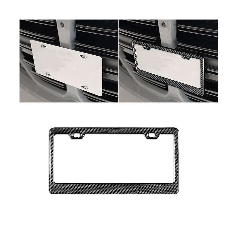 Universal Us Ca Standard Size Carbon Fiber Car License Plate Frame Cover Holder Auto Accessory Tag C