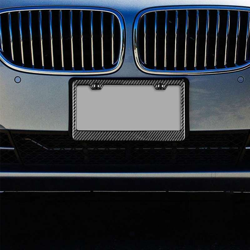 Universal Us Ca Standard Size Carbon Fiber Car License Plate Frame Cover Holder Auto Accessory Tag C