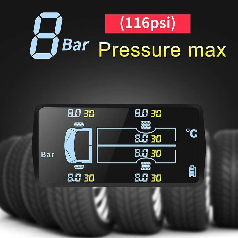 Universal TPMS Wireless Tire Pressure Monitoring System Solar Power LCD Display 6 External Sensor fo