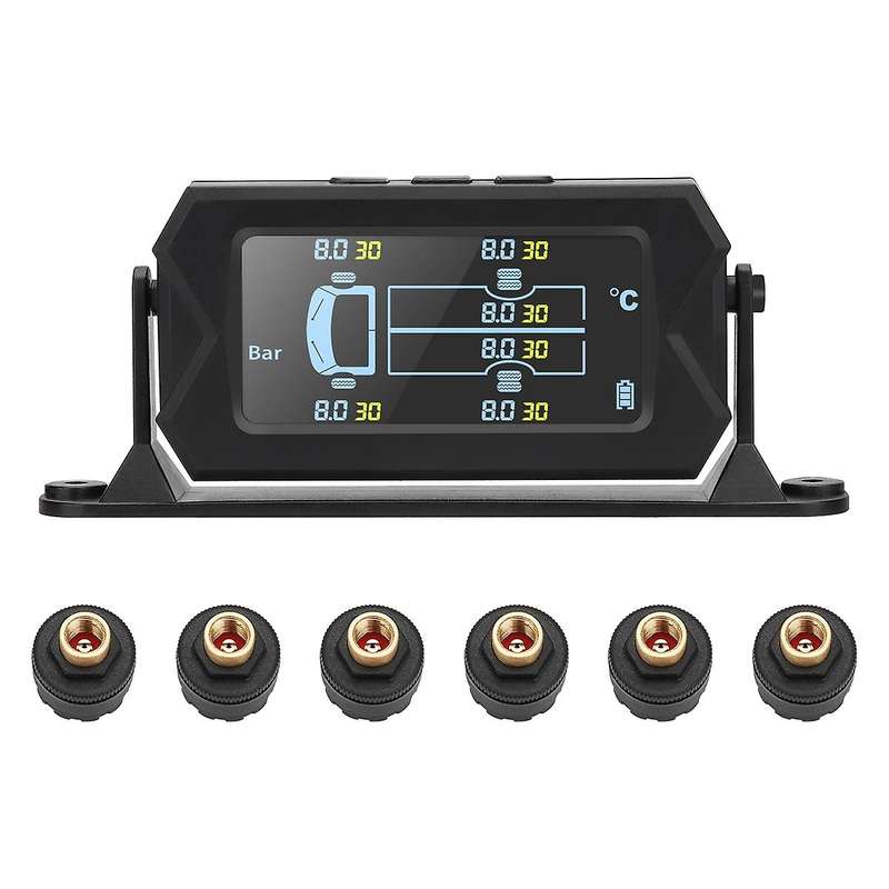Universal TPMS Wireless Tire Pressure Monitoring System Solar Power LCD Display 6 External Sensor fo