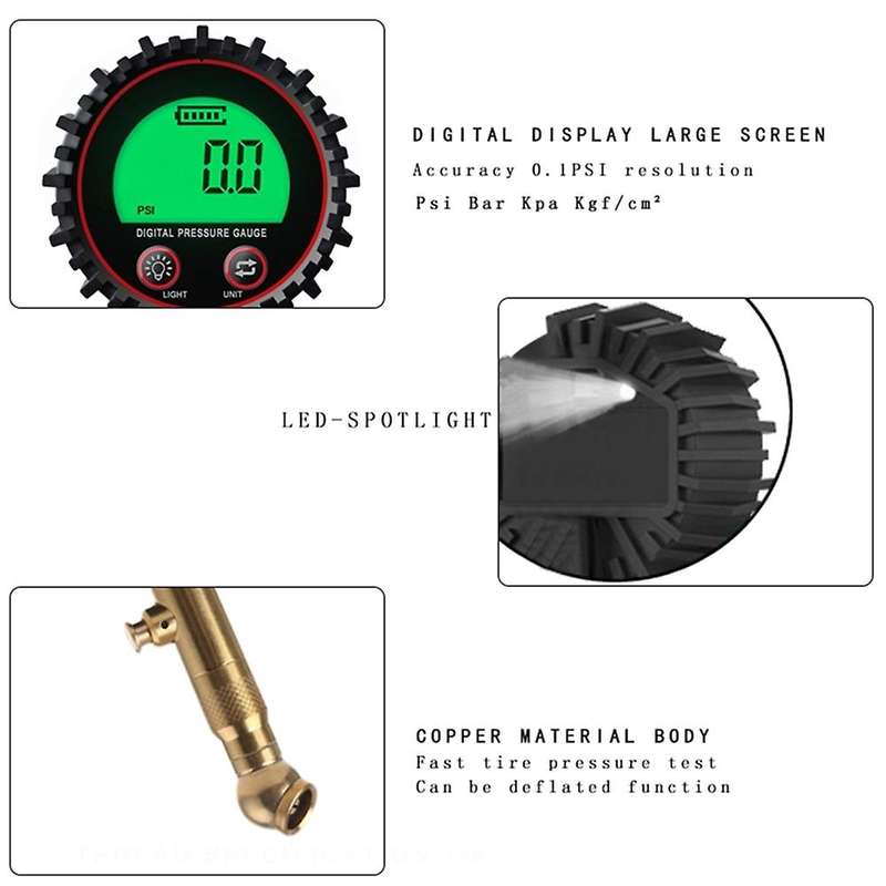Upgrade Digital Tire Pressure Gauge Air Chuck and Compressor Accessories Lcd Display Heavy Duty Led