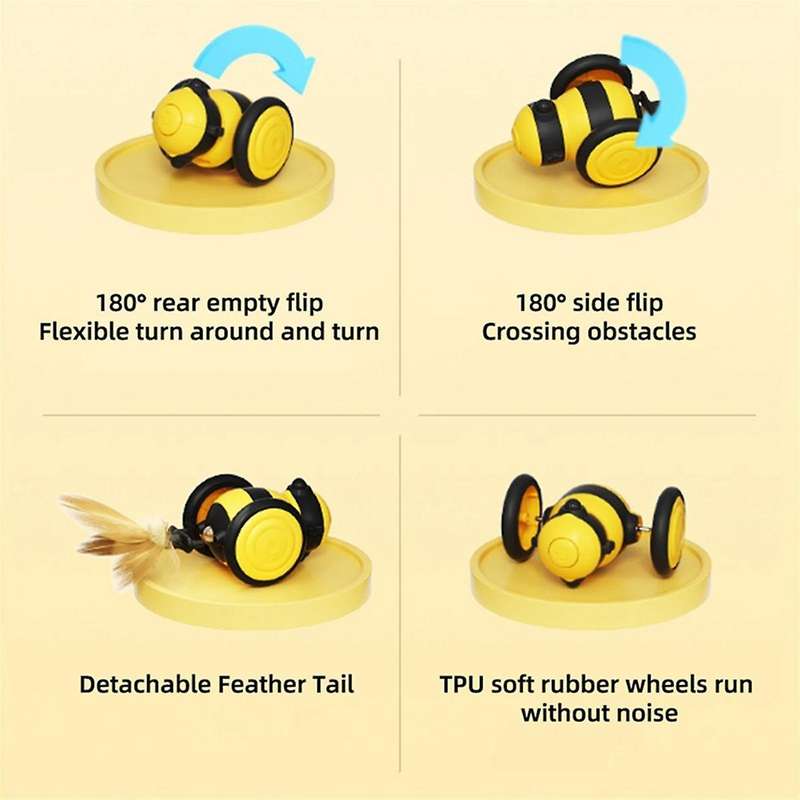 Upgrade Smart Cats Toy Car Automatic Moving Interactive Puzzle Pet Toys with LED Light for Dog Kitte