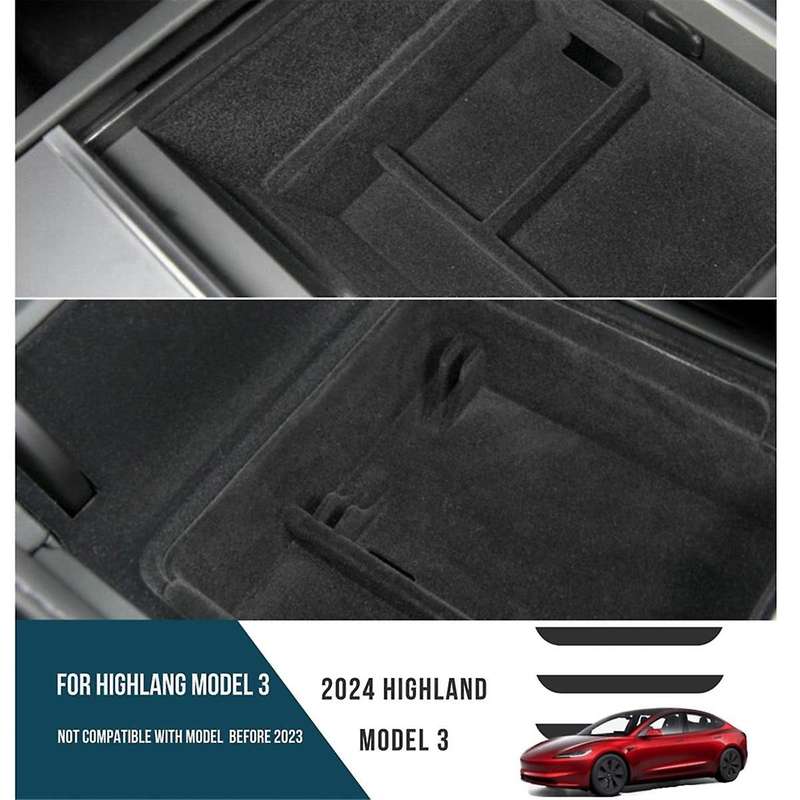Upgraded Center Console Organizer Tray for 2024 Flocked Armrest Storage Box Interior Accessories