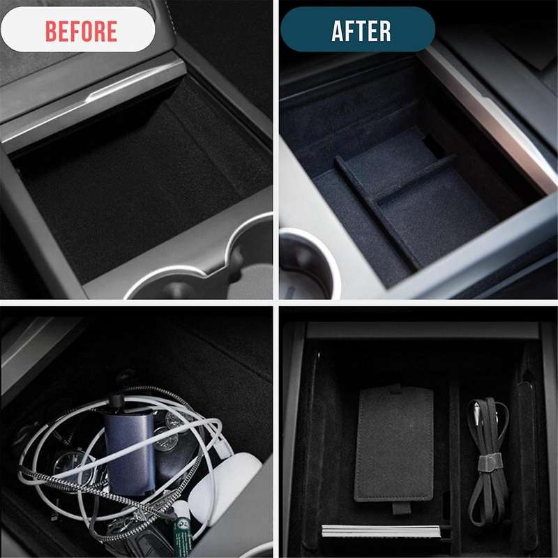 Upgraded Center Console Organizer Tray for 2024 Flocked Armrest Storage Box Interior Accessories