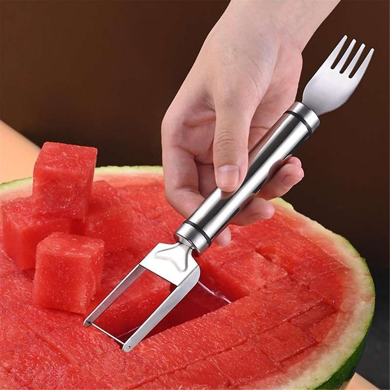Upgraded 2-In-1 Stainless Steel Fruit Cutter,New Watermelon Fork Slicer Cutter Slicer Tool