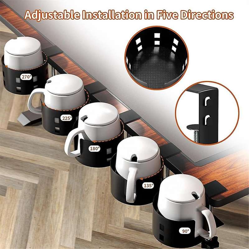 Upgraded Desk Cup Holder Clamp, Anti-spill Table Cup Holder, Metal Office & Pc Gaming , Compatible