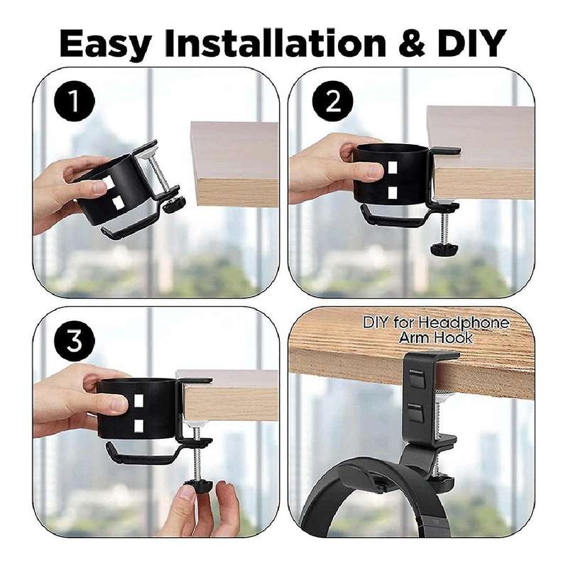 Upgraded Desk Cup Holder Clamp, Anti-spill Table Cup Holder, Metal Office & Pc Gaming , Compatible