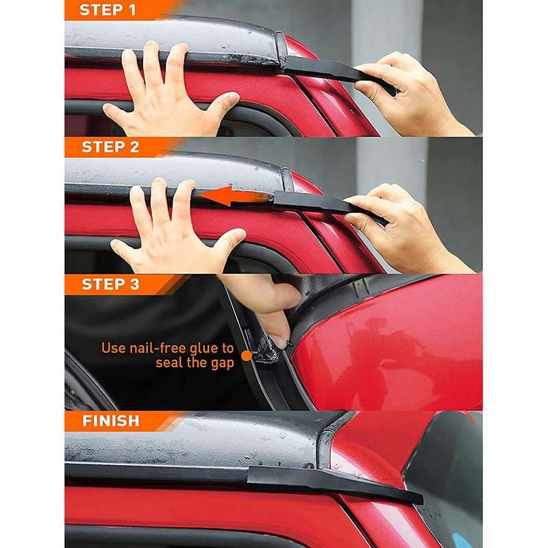 Upgraded Version Rain Gutter Extensions, Rain Groove Diverter, for 2011-2017 Wrangler JK JKU, Black