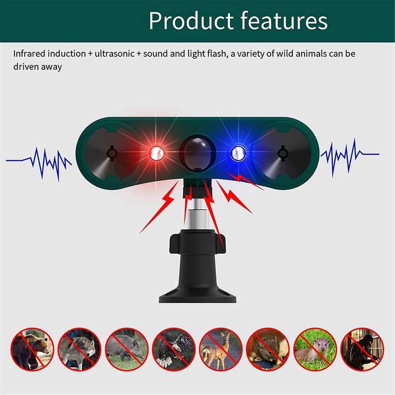 Upgraded Solar Alarm Animal Repeller Infrared Sensor Sound and Light Alarm to Scare Wild Boars and E