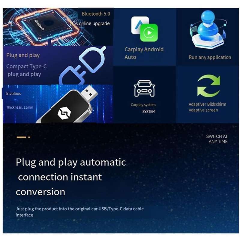 USB 2 in 1 Wireless Carplay Android Adapter Wireless Adapter Car Adapter Convert Wired Android Auto