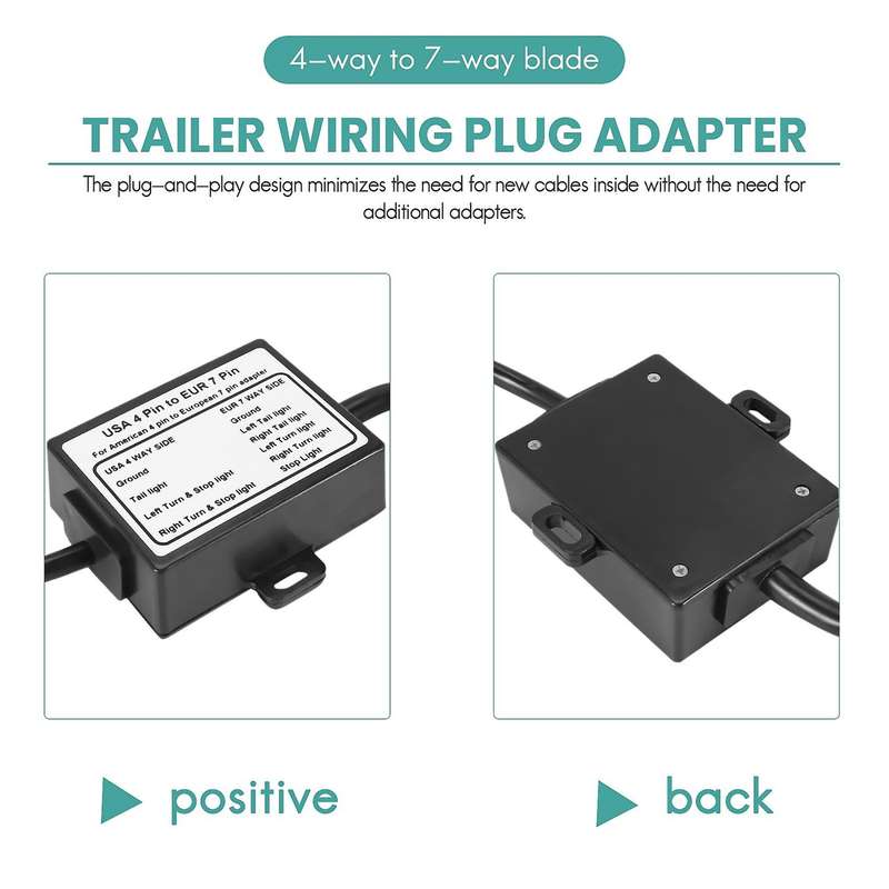 Us to Europe Trailer Light Converter 4 Way Flat Socket (american Vehicle) to 7 Way Round Socket (eu