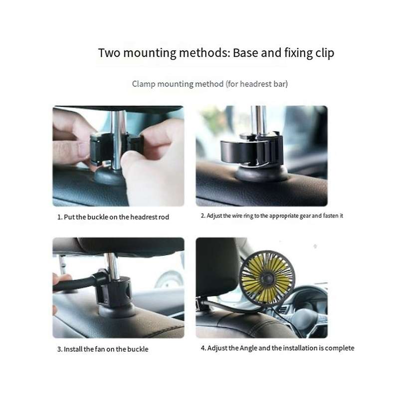 Usb Car Fan for Backseat Car Cooling Fan, 3 Speeds Strong Wind 5v Fan with Adjustable Clip Electric