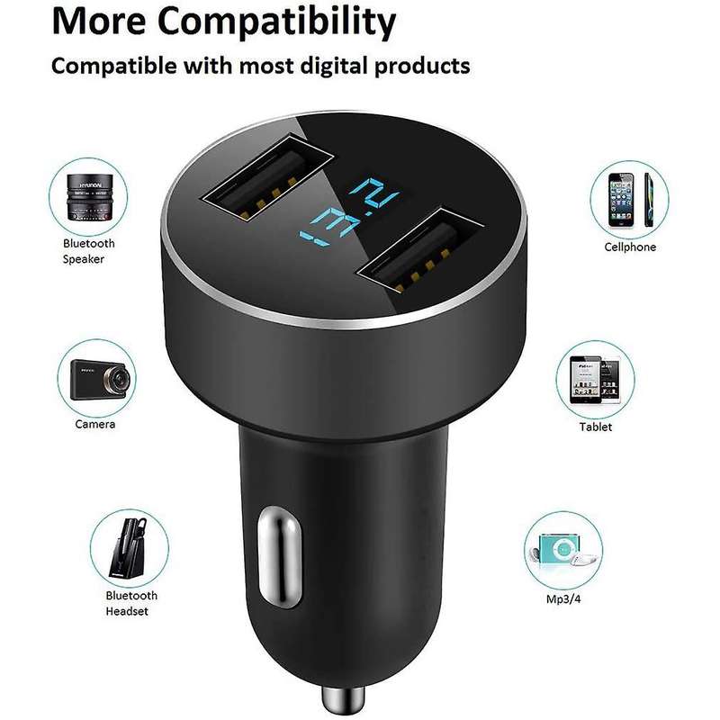 USB Car Charger, 4.8A Output Car Adapter, Cigarette-Lighter Voltage Meter for ,,,LG, Etc, Black
