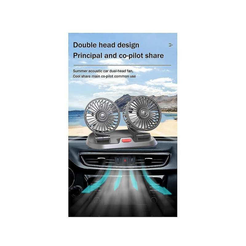 Usb Car Fan Double Head Fan Portable Auto Cooling Fan Cooling Big Wind Electric Fan Car Folding Fan