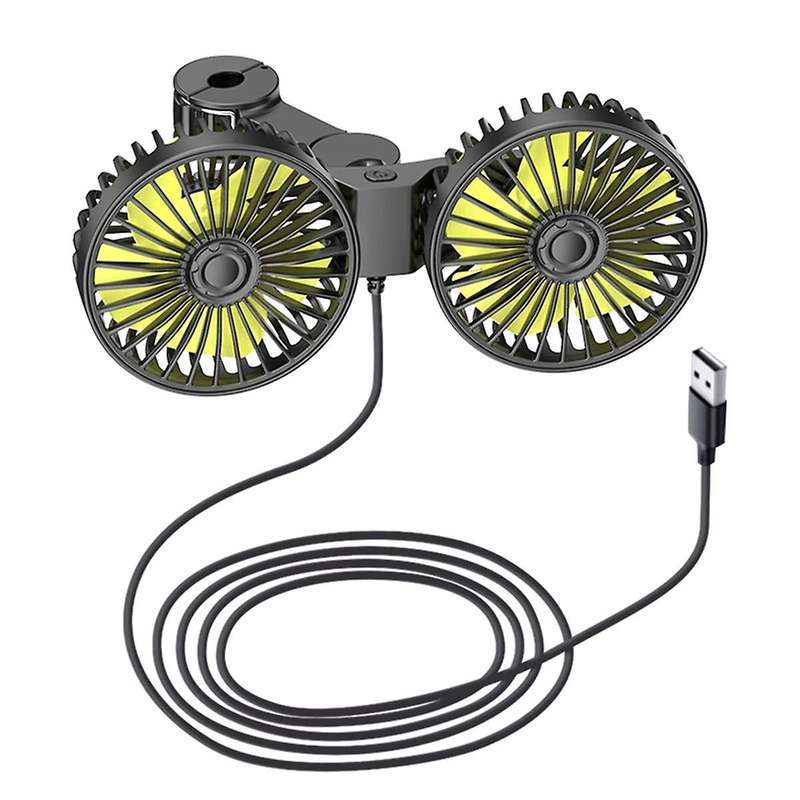 USB Car Cooling Fans for Backseat, Dual Head Car Fan for Kids 3 Speeds 360 Rotatable Vehicle Rear