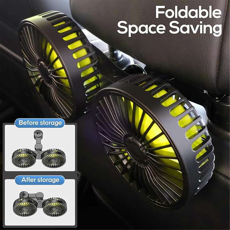 USB Car Cooling Fans for Backseat, Dual Head Car Fan for Kids 3 Speeds 360 Rotatable Vehicle Rear