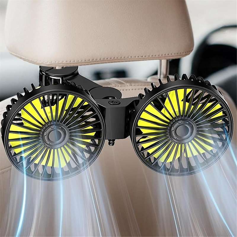 USB Car Cooling Fans for Backseat, Dual Head Car Fan for Kids 3 Speeds 360 Rotatable Vehicle Rear