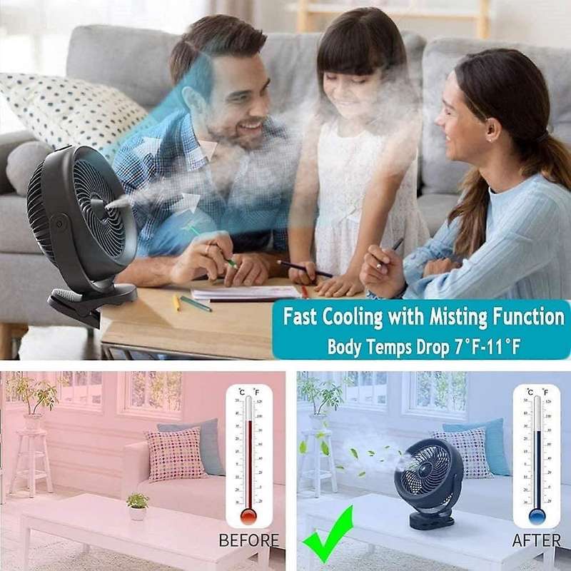 USB Desk Fan Water Cooling Fan 10000MAh Rechargeable Portable Clip on Fan for Office Desk Golf Car O