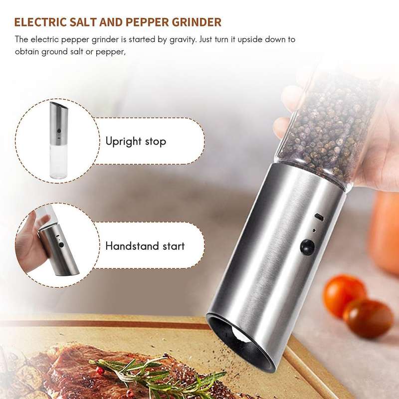 Usb Rechargeable Electric Pepper Grinder Stainless Steel Gravity Salt and Pepper Grinders Refillabl