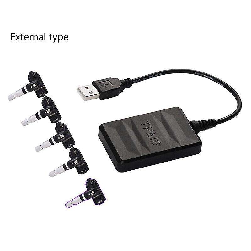 USB Spare Tire Pressure Monitoring System TPMS Built-in 5 Sensors Real-Time Display for Android Navi