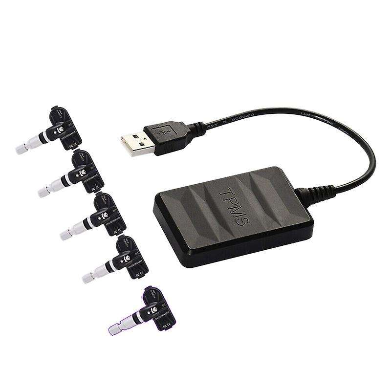 USB Spare Tire Pressure Monitoring System TPMS Built-in 5 Sensors Real-Time Display for Android Navi