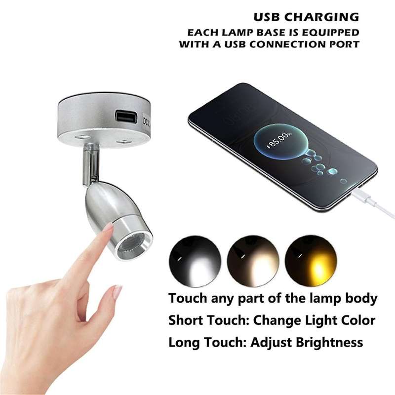 Usb Rv Lights Interior Reading Lamp Led Bedside Lamp 3w Rv Wall Sconce Light Fixtures Rotatable Spot