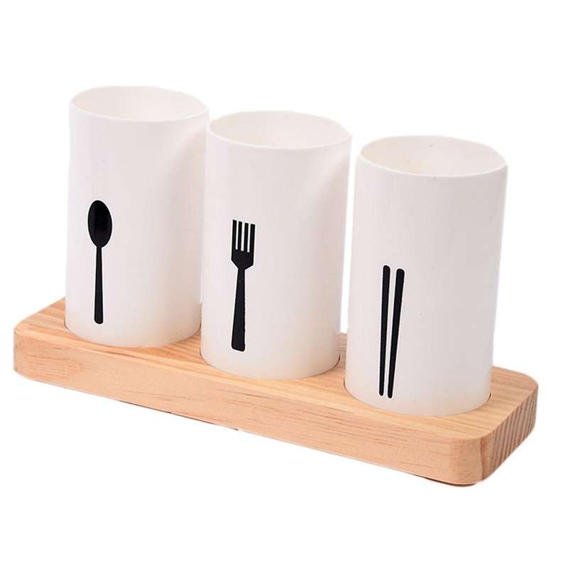 Utensil Holder for Kitchen Counter with Wooden Base Large Round Cooking Utensil Holder