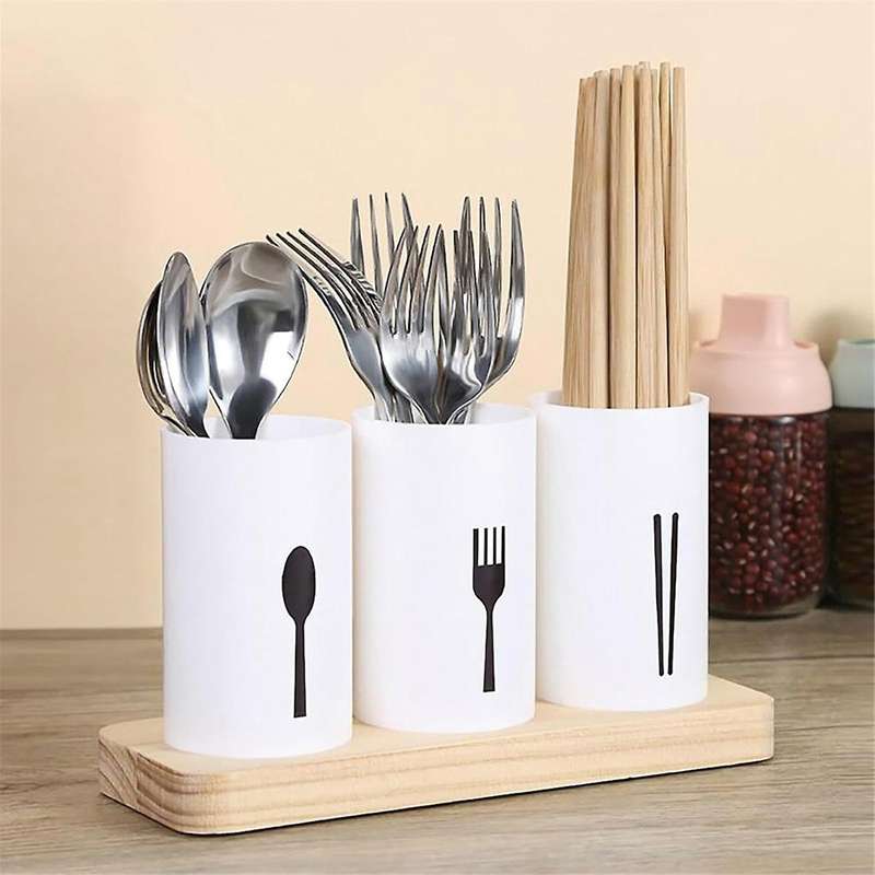 Utensil Holder for Kitchen Counter with Wooden Base Large Round Cooking Utensil Holder