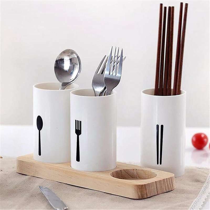 Utensil Holder for Kitchen Counter with Wooden Base Large Round Cooking Utensil Holder