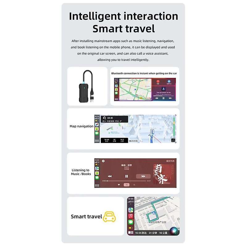 USB/Type C 2 in 1 Wireless CarPlay Adapter Wired to Wireless Carplay Mini Box for USB/Type C Dongle