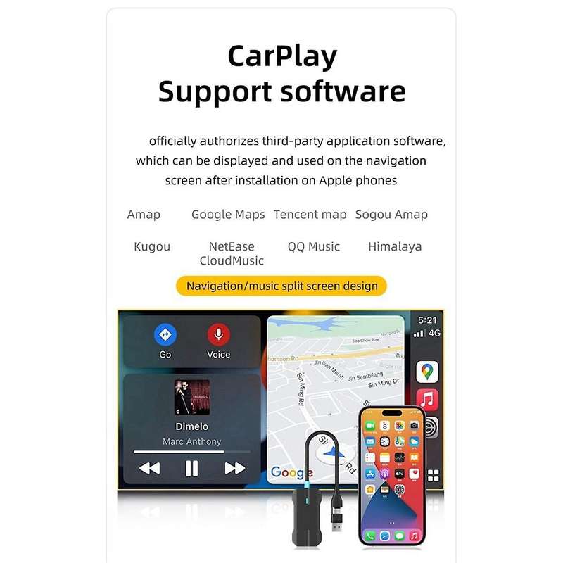 USB/Type C 2 in 1 Wireless CarPlay Adapter Wired to Wireless Carplay Mini Box for USB/Type C Dongle