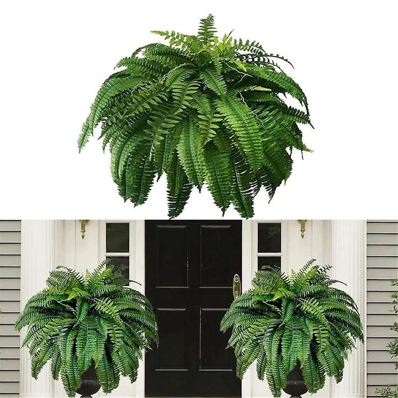 UV Resistant Lifelike Artificial Boston Fern, Artificial Ferns for Outdoors, Faux Ferns Fake Ferns A
