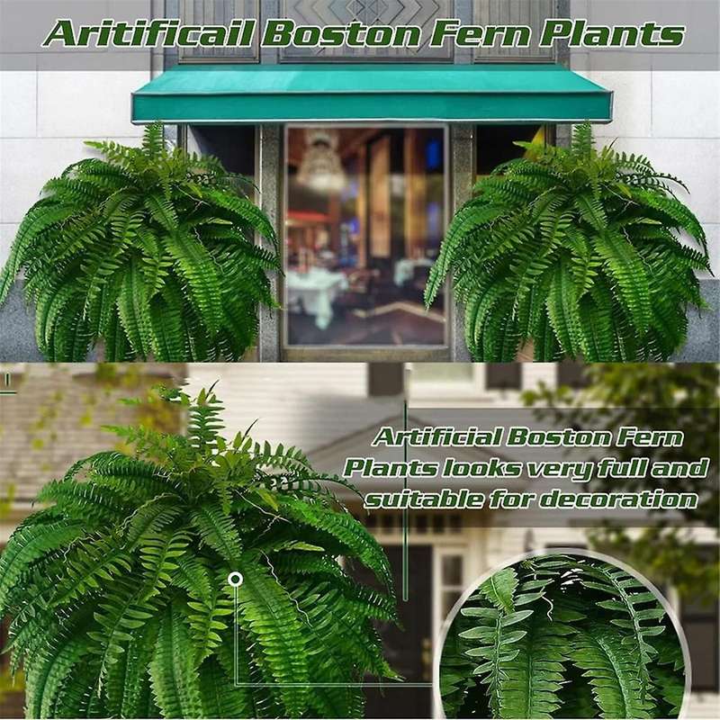 UV Resistant Lifelike Artificial Boston Fern, Artificial Ferns for Outdoors, Faux Ferns Fake Ferns A